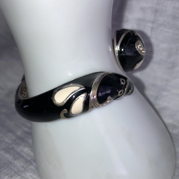 Bracelet Cuff Enamel Sterling Silver 925 Women’s Black White Raquelle Bianco - Picture 3 of 16